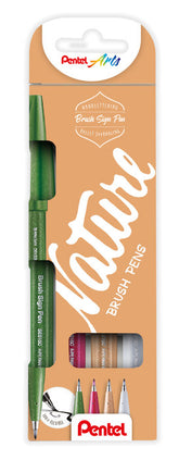 Rotulador Punta De Pincel Estuche Nature 4 Colores | Pentel | Pack 1 Unidades